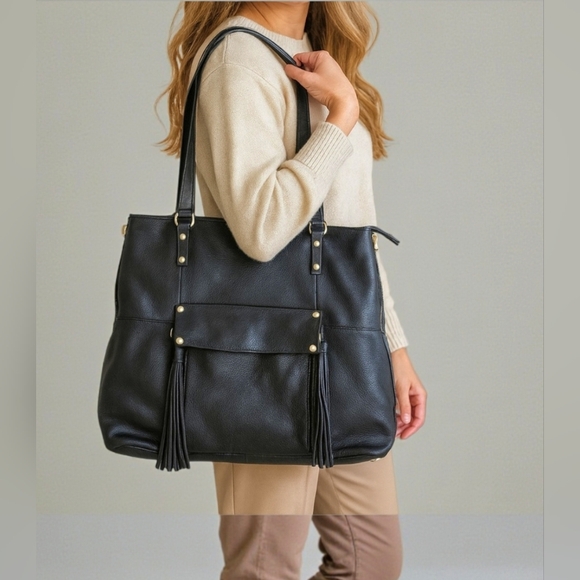 Kooba Everette Shoulder Tote Bag Black Slouchy Soft Pebbled Leather Expandable - Picture 14 of 15